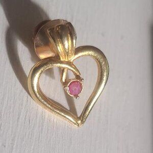 ❤️ Ruby Red Rhinestone Gold Heart Vintage Lapel Pin Brooch - Love Friendship